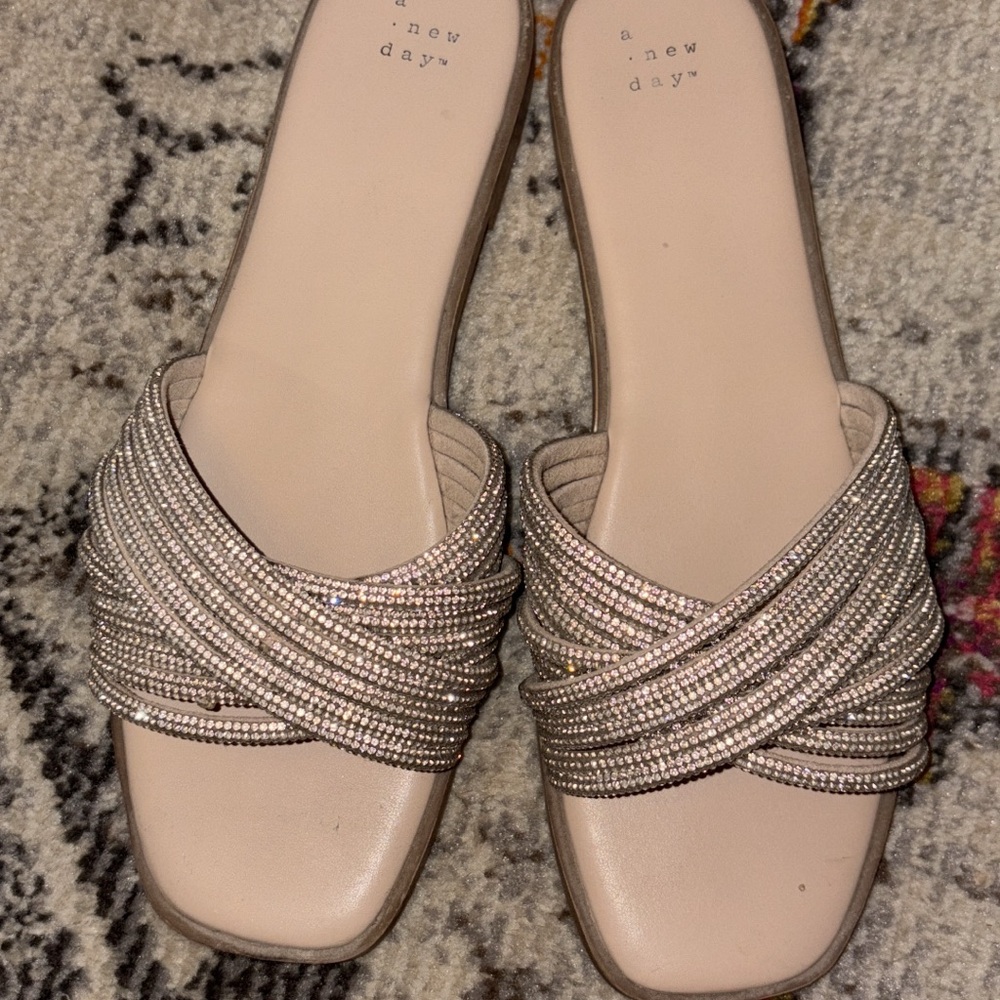 A New Day Women's Cream Beaded Slide Sandals